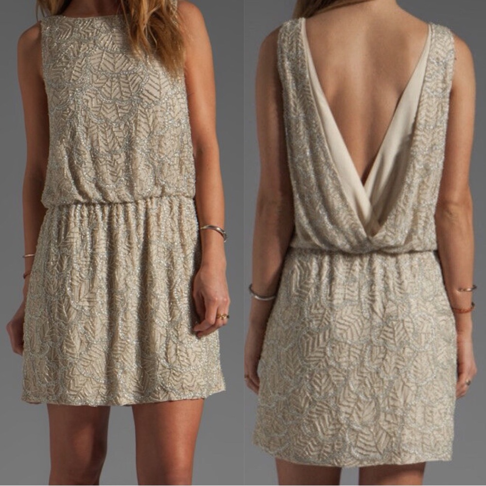 $699 Alice + Olivia Nola Drop Waist Beaded Dress S: Med